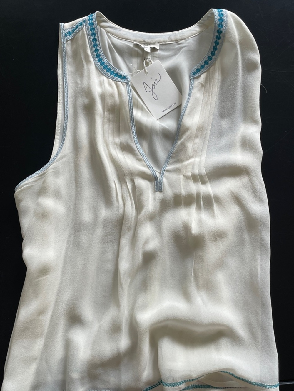 Joie Cream Sleeveless  Top with Blue Trim